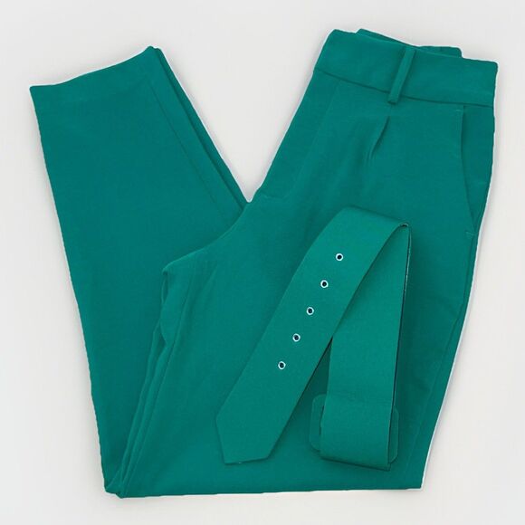 ACG Dress Pants Womens Size M Pleaded Belted High Waist Knit Green Tapered Leg - Picture 1 of 12